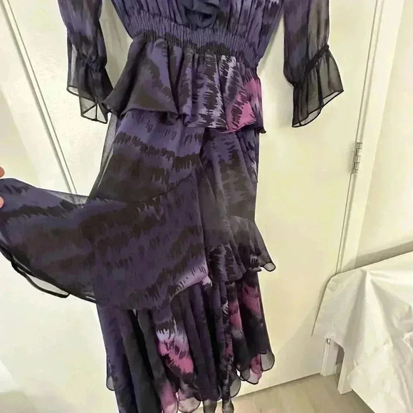 Revolve MISA Alanis  Maxi Dress Ruffled Boho Flowy Feminine Sheer Witchy Women M - Picture 12 of 15